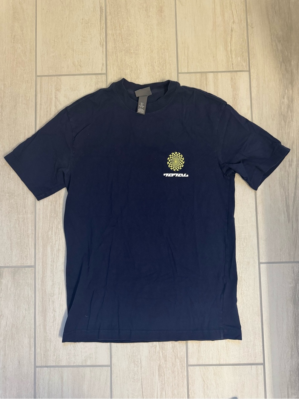 H&M Navy Short Sleeve Tee with Yellow Chest Emblem